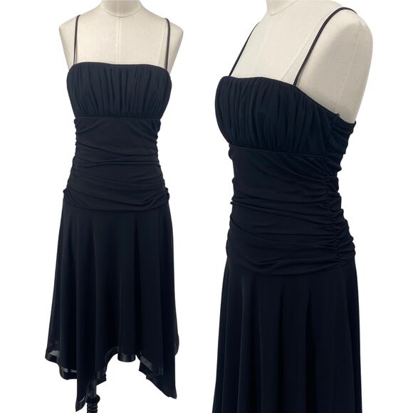 Vintage Dresses & Skirts - Vintage Y2k Midi Dress Hanky Hem Sleeveless Semi Sweetheart Neck Black Womens XS